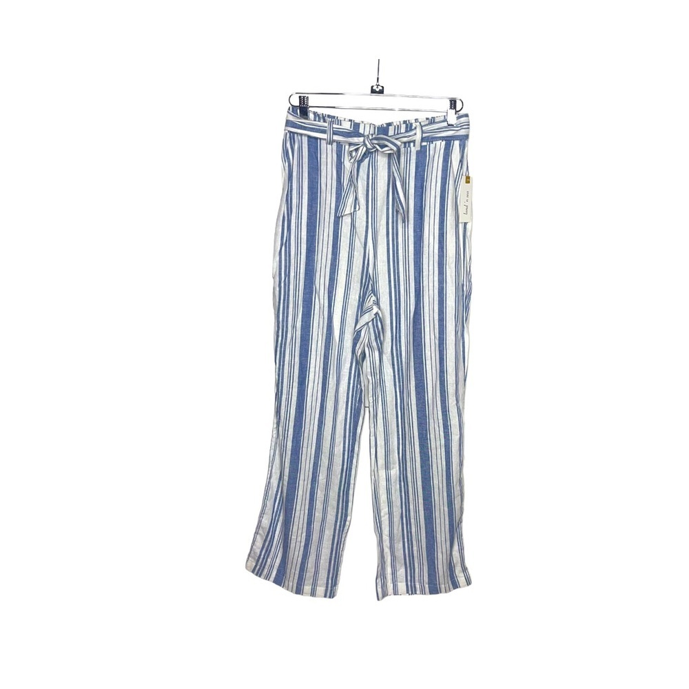 LAND ‘N SEA Blue and White Stripe Linen Blend Wide Leg Pants M NWT